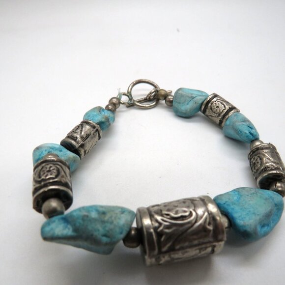 Stone Bracelet Blue‎ Howlite Silver Tone Chunky Beaded Toggle Clasp - Picture 8 of 9
